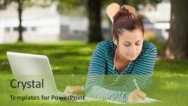  Presentation with college campus - Presentation theme featuring writing free - calm casual student lying background and a yellow colored foreground