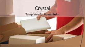  Presentation with box carton - Cool new presentation theme with writing free - courier putting parcel in carton backdrop and a coral colored foreground