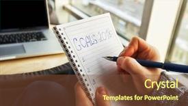  Presentation with goals - Presentation design featuring writing goals for 2018 year background and a tawny brown colored foreground