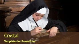  Presentation with medieval church - Slide set enhanced with writing in an ancient book background and a tawny brown colored foreground