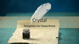  Presentation with vintage paper - Theme having writing inkwell with feather background and a soft green colored foreground
