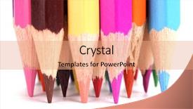  Presentation with color gears - Presentation design with writing instruments - color pencils isolated on white background and a  colored foreground