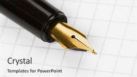  Presentation with writing pen - Slide set featuring writing instruments - ink pen on notepad close background and a  colored foreground