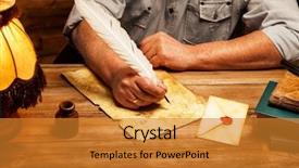  Presentation with quill pen - Presentation theme featuring writing letter with quill pen background and a gold colored foreground