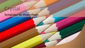  Presentation with coloured - Presentation theme featuring writing materials coloured pencils background background and a coral colored foreground