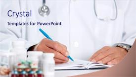  Presentation with pharmaceutical - PPT layouts featuring writing medical prescription health care background and a sky blue colored foreground