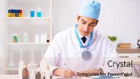  Presentation with working - Slides having writing mirror - young male doctor otolaryngologist working background and a  colored foreground