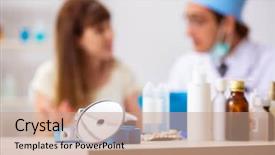  Presentation with doctor helps to get out of bed an elderly woman - Amazing presentation having writing mirror - young woman visting male doctor backdrop and a  colored foreground