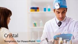  Presentation with doctor helps to get out of bed an elderly woman - Audience pleasing PPT layouts consisting of writing mirror - young woman visting male doctor backdrop and a  colored foreground