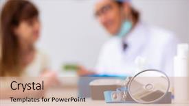  Presentation with doctor helps to get out of bed an elderly woman - Theme featuring writing mirror - young woman visting male doctor background and a  colored foreground