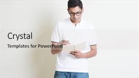  Presentation with note book - Colorful presentation design enhanced with writing notes - portrait of indian guy taking backdrop and a light gray colored foreground