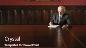  Presentation with conference table microphones - Colorful PPT theme enhanced with writing on book at conference backdrop and a wine colored foreground