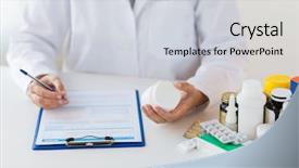  Presentation with prescription drugs - Cool new PPT layouts with writing prescription or medical report backdrop and a light gray colored foreground