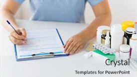  Presentation with prescription drugs - PPT layouts with writing prescription or medical report background and a sky blue colored foreground