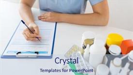  Presentation with prescription drugs - Presentation theme featuring writing prescription or medical report background and a light blue colored foreground