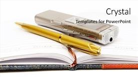  Presentation with ballpen - Cool new presentation with writing reports - dictaphone notepad and ballpen backdrop and a white colored foreground