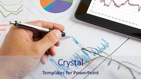  Presentation with financial reports - Beautiful presentation theme featuring writing reports - tablet computer and financial charts backdrop and a lemonade colored foreground