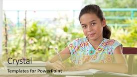  Presentation with environment community - Colorful PPT theme enhanced with writing skills - beautiful young girl doing her backdrop and a yellow colored foreground