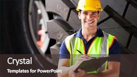  Presentation with industrial company - Slides enhanced with writing skills - portrait of shipping company employee background and a tawny brown colored foreground