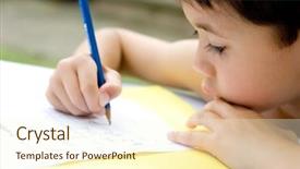  Presentation with welcome back handwriting - Beautiful slide deck featuring writing skills - young boy enjoying his handwriting backdrop and a cream colored foreground