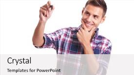  Presentation with writing - Slide set consisting of man writing something on glass background and a coral colored foreground