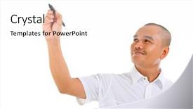  Presentation with marker - Amazing PPT layouts having male in white shirt writing backdrop and a white colored foreground