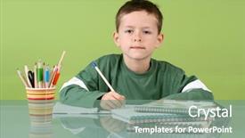 Presentation with old - Theme having writing table - 7 years old boy doing background and a seafoam green colored foreground