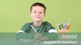  Presentation with evaluation of 5 years old boy - Amazing slides having writing table - 7 years old boy doing backdrop and a ocean colored foreground