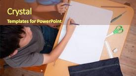  Presentation with working together - Slides enhanced with writing table - above view of pupils working background and a tawny brown colored foreground