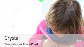  Presentation with baby girl - Beautiful PPT theme featuring writing test - little cute blond baby girl backdrop and a  colored foreground