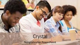  Presentation with high school students - Audience pleasing PPT theme consisting of writing test in lecture hall backdrop and a coral colored foreground