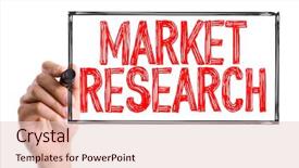  Presentation with research writing - Beautiful slide deck featuring writing the word market research backdrop and a  colored foreground