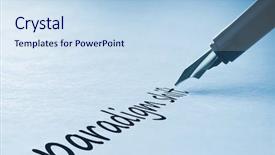  Presentation with fountain pen - Presentation theme featuring writing the word paradigm shift background and a sky blue colored foreground