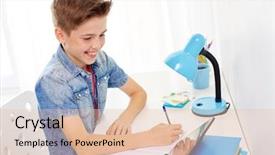  Presentation with student writing - Slide deck enhanced with writing to notebook at home background and a  colored foreground