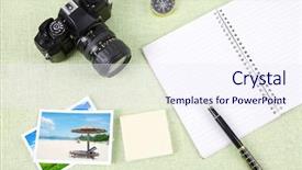  Presentation with clutter - Colorful slides enhanced with writing tools - pile of clutter items backdrop and a  colored foreground