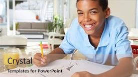  Presentation with homework - Audience pleasing presentation consisting of writing usa - boy doing homework in kitchen backdrop and a coral colored foreground
