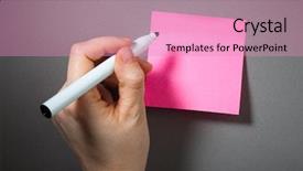  Presentation with paper - Presentation enhanced with sticky paper and hand holding background and a coral colored foreground
