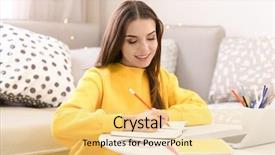  Presentation with pink home office - Colorful PPT theme enhanced with writing web - young woman working in home backdrop and a yellow colored foreground