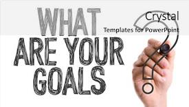  Presentation with goals - Presentation design consisting of important question - hand with marker writing what background and a light gray colored foreground