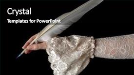  Presentation with writing education female writer - Audience pleasing PPT theme consisting of writing with a quill feather backdrop and a black colored foreground