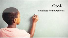  Presentation with rear view of bodyguard - Audience pleasing theme consisting of writing with chalk on greenboard backdrop and a white colored foreground