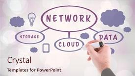  Presentation with compensation management hand marker - Beautiful theme featuring writing with marker against purple backdrop and a sky blue colored foreground