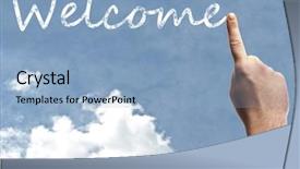  Presentation with welcome - Presentation design featuring writing words - welcome word on blue sky background and a light blue colored foreground