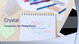  Presentation with project management - Beautiful slide deck featuring written features of project management backdrop and a sky blue colored foreground