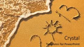  Presentation with beach wedding heart on sand - Colorful PPT theme enhanced with written in sand on beach backdrop and a gold colored foreground