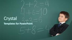  Presentation with math - Slide set having writting error - school boy solve math background and a  colored foreground