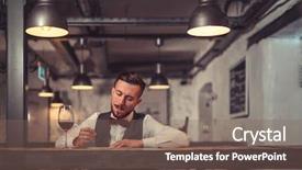  Presentation with cafe - Beautiful PPT theme featuring writting man in a cafe backdrop and a violet colored foreground