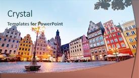  Presentation with historical buildings - Slide deck featuring wroclaw poland the market square background and a sky blue colored foreground