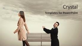  Presentation with knee - Cool new theme with sad man bending the knee before outgoing woman at outdoor backdrop and a mint green colored foreground