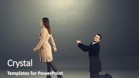  Presentation with knee - Amazing slide deck having sad man bending the knee before outgoing woman in dark room backdrop and a dark gray colored foreground